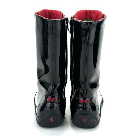 Ahnu Black Flat Winter Boot Size 7.5 Patent Leather Lace-Up Zip Closure Mid-Calf - Picture 4 of 15